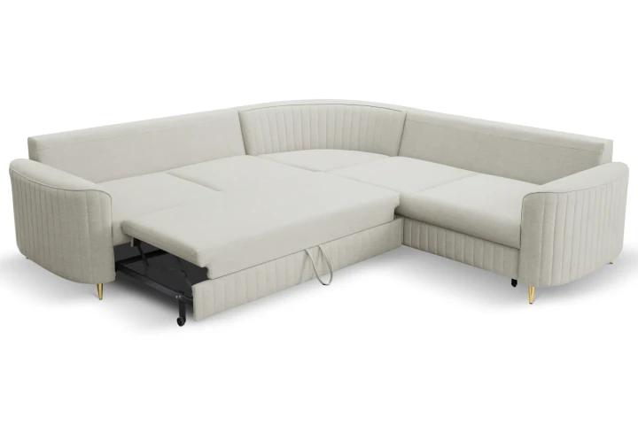 Narożnik L z funkcją spania i pojemnikiem na pościel Elara Jasny Szary