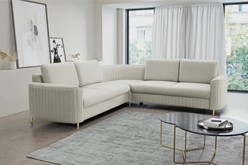 Narożnik L z funkcją spania i pojemnikiem na pościel Elara Jasny Szary