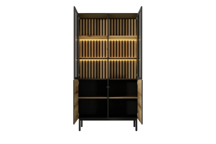 Witryna wysoka Largo z oświetleniem Dąb Evoke Czarny