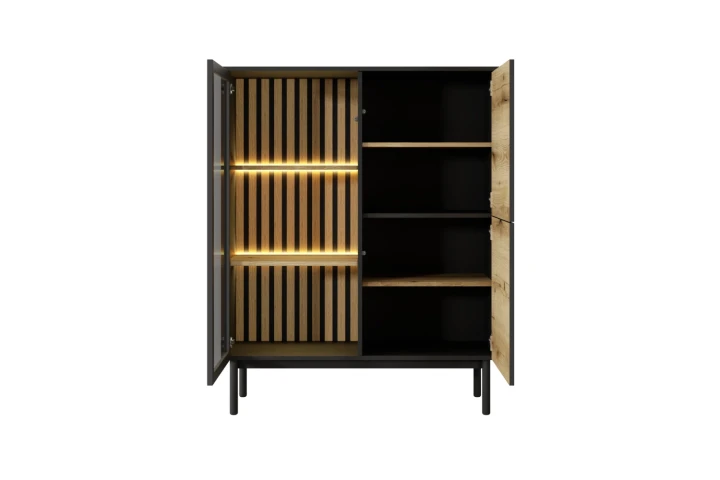 Witryna niska Largo z oświetleniem Dąb Evoke Czarny