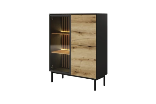 Witryna niska Largo z oświetleniem Dąb Evoke Czarny