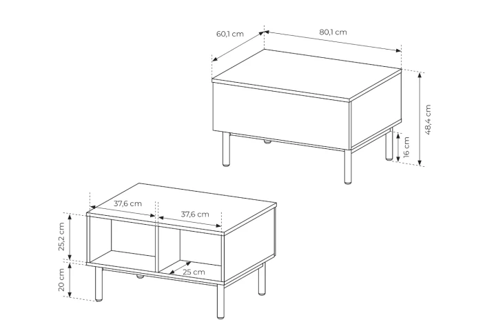 Stolik kawowy Largo z szufladą wymiary