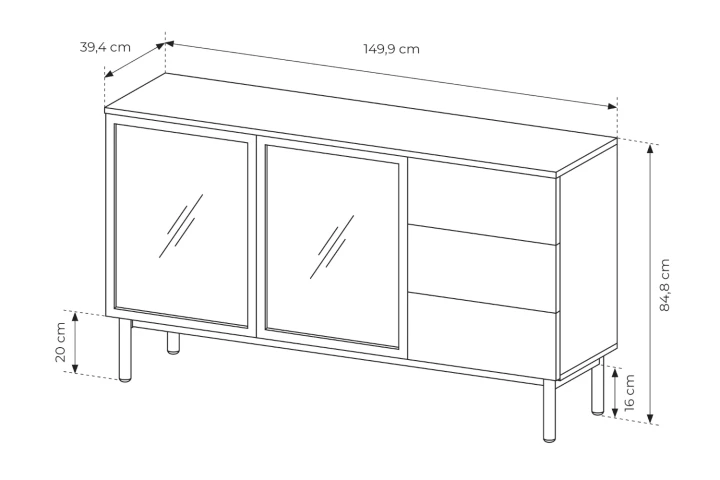 Komoda Largo 150 cm z drzwiczkami i szufladami wymiary