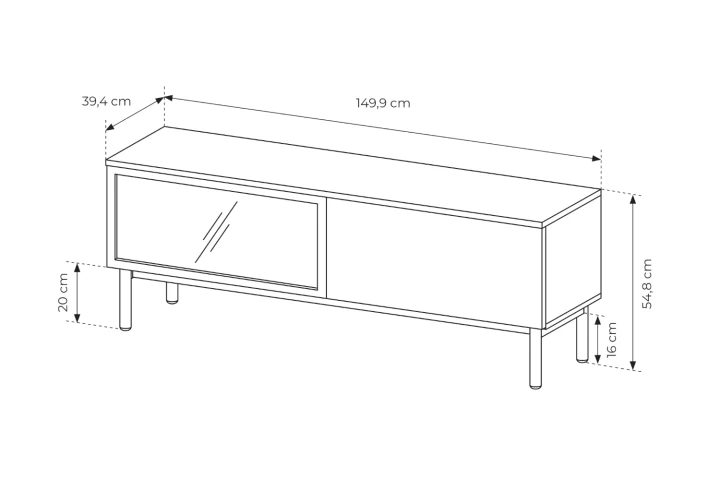 Szafka RTV Largo 150 cm z drzwiczkami i oświetleniem wymiary