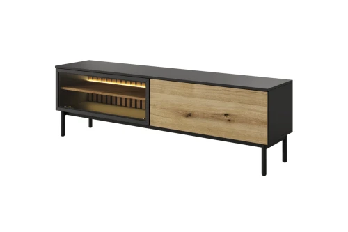 Szafka RTV Largo 180 cm z drzwiczkami i oświetleniem Dąb Evoke Czarny