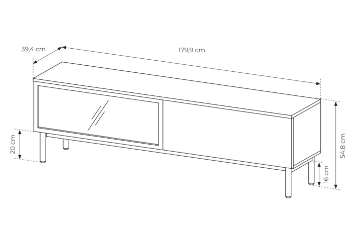 Szafka RTV Largo 180 cm z drzwiczkami i oświetleniem wymiary
