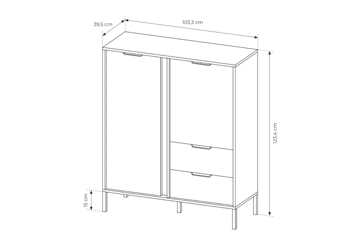 Komoda wysoka Axis dwudrzwiowa z szufladami wymiary