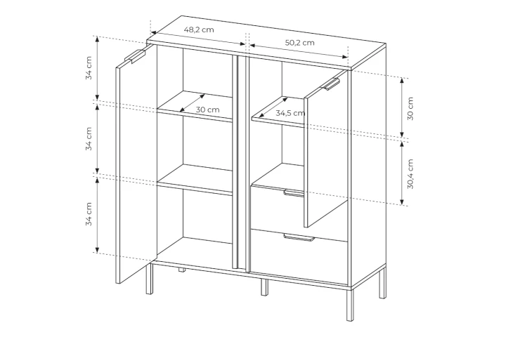 Komoda wysoka Axis dwudrzwiowa z szufladami wymiary