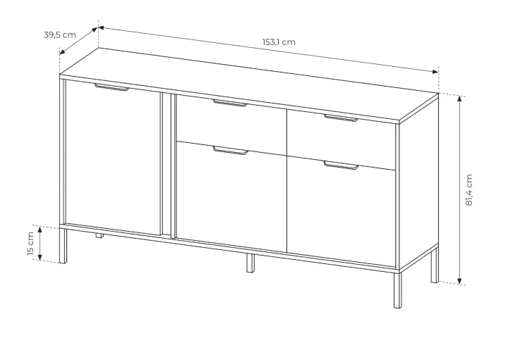 Komoda Axis trzydrzwiowa z szufladami wymiary