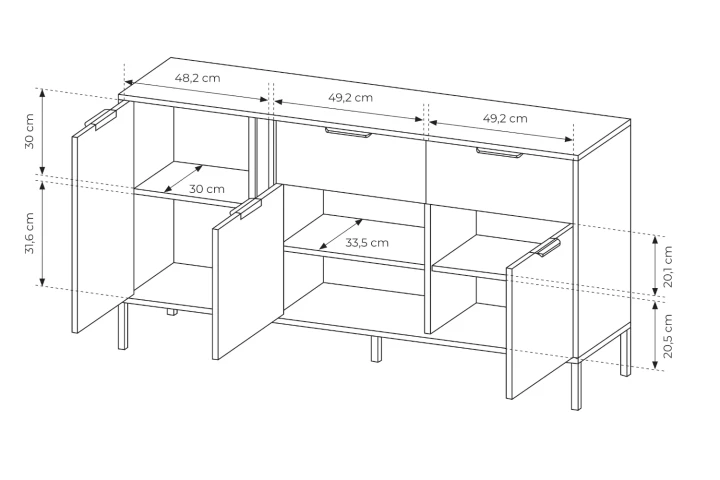 Komoda Axis trzydrzwiowa z szufladami wymiary
