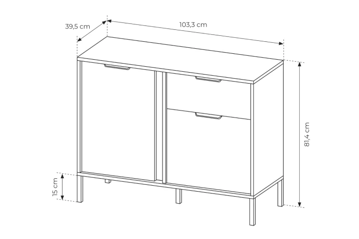 Wąska komoda z drzwiami i szufladą Axis wymiary