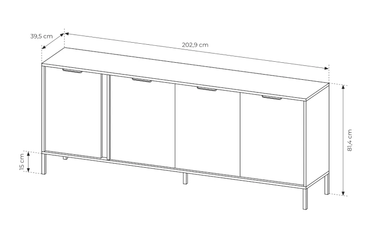 Komoda 203 cm czterodrzwiowa Axis wymiary
