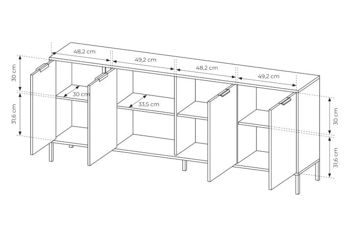 Komoda 203 cm czterodrzwiowa Axis wymiary