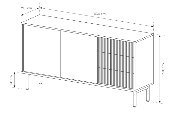 Komoda dwudrzwiowa z szufladami 153 cm Nore wymiary