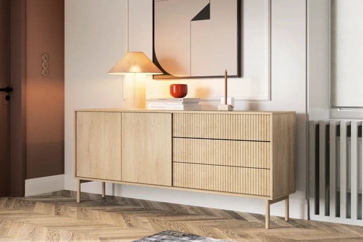 Komoda dwudrzwiowa z szufladami 187 cm Nore Dąb Cremona