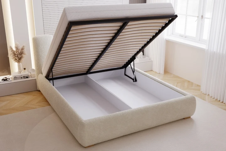 Łóżko tapicerowane z pojemnikiem i metalowym stelażem Velluto