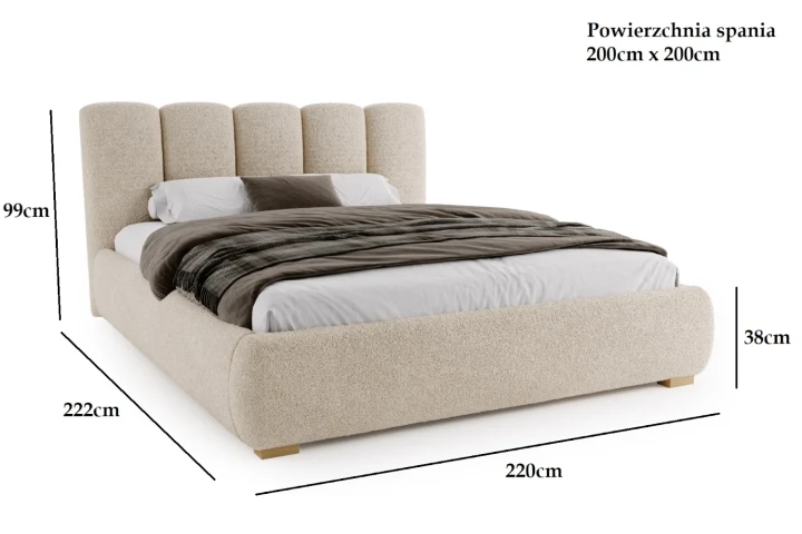 Łóżko tapicerowane z pojemnikiem i metalowym stelażem Velluto wymiary 200