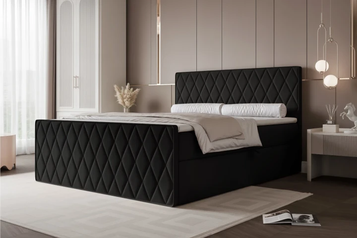 Łóżko kontynentalne z pojemnikiem na pościel Diamond Czarny