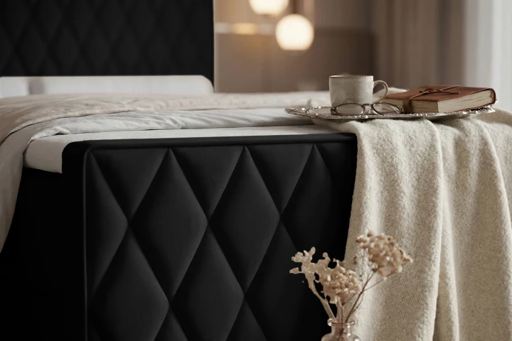 Łóżko kontynentalne z pojemnikiem na pościel Diamond Czarny