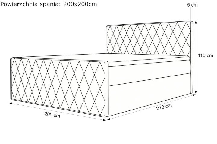 Łóżko kontynentalne z pojemnikiem na pościel Diamond wymiary 200