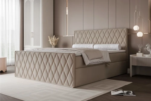 Łóżko kontynentalne z pojemnikiem na pościel Diamond Szaro-beżowy