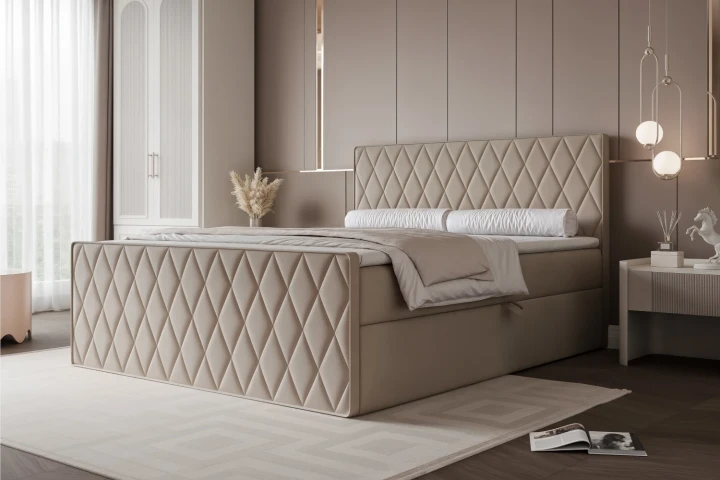 Łóżko kontynentalne z pojemnikiem na pościel Diamond Szaro-beżowy