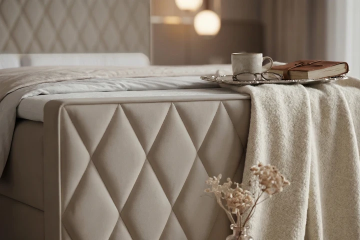 Łóżko kontynentalne z pojemnikiem na pościel Diamond Szaro-beżowy