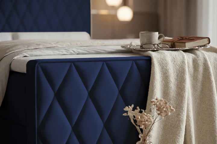 Łóżko kontynentalne z pojemnikiem na pościel Diamond Granatowy