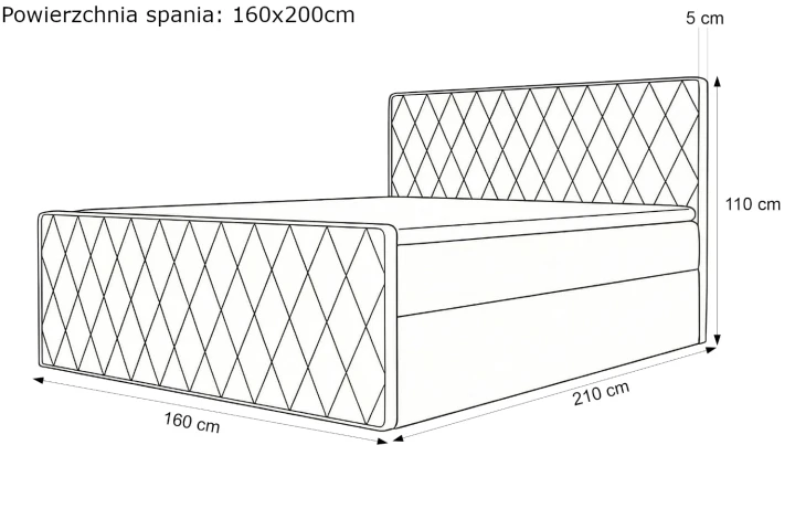 Łóżko kontynentalne z pojemnikiem na pościel Diamond wymiary 160