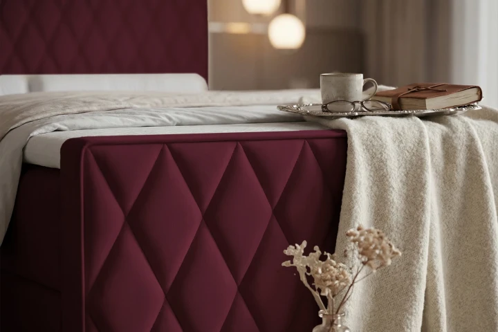 Łóżko kontynentalne z pojemnikiem na pościel Diamond Bordowy