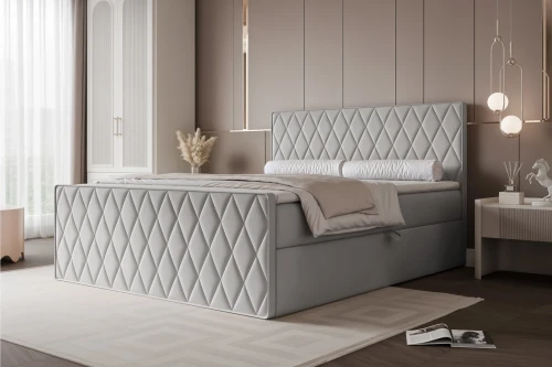 Łóżko kontynentalne z pojemnikiem na pościel Diamond Gołębi Szary