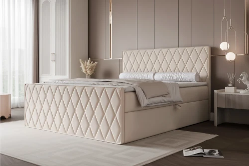 Łóżko kontynentalne z pojemnikiem na pościel Diamond Ecru