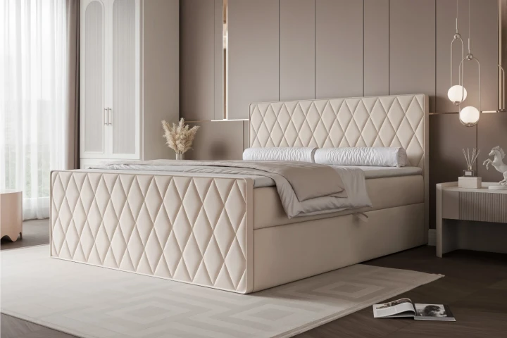 Łóżko kontynentalne z pojemnikiem na pościel Diamond Ecru