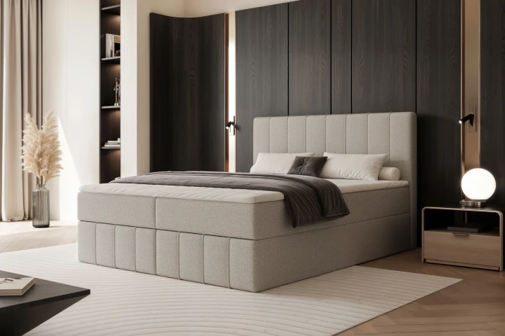 Łóżko kontynentalne z pojemnikiem na pościel Elite Szaro-beżowy