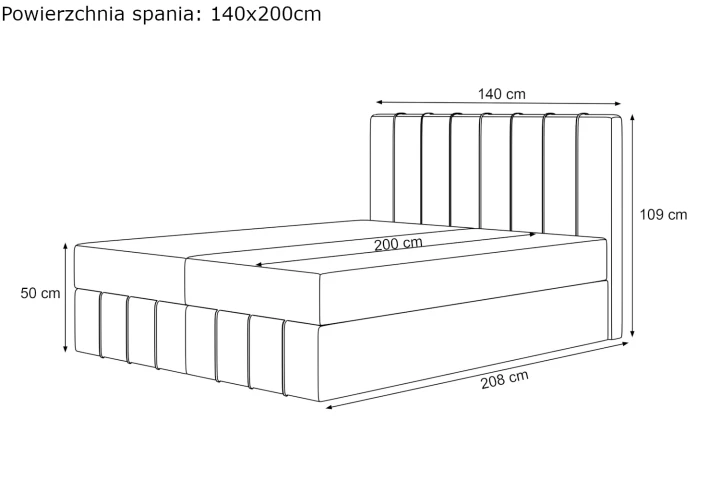 Łóżko kontynentalne z pojemnikiem na pościel Elite wymiary 140