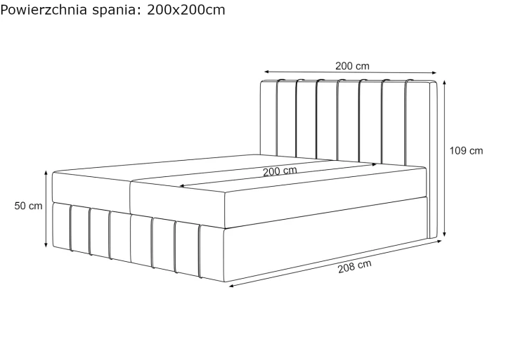 Łóżko kontynentalne z pojemnikiem na pościel Elite wymiary 200