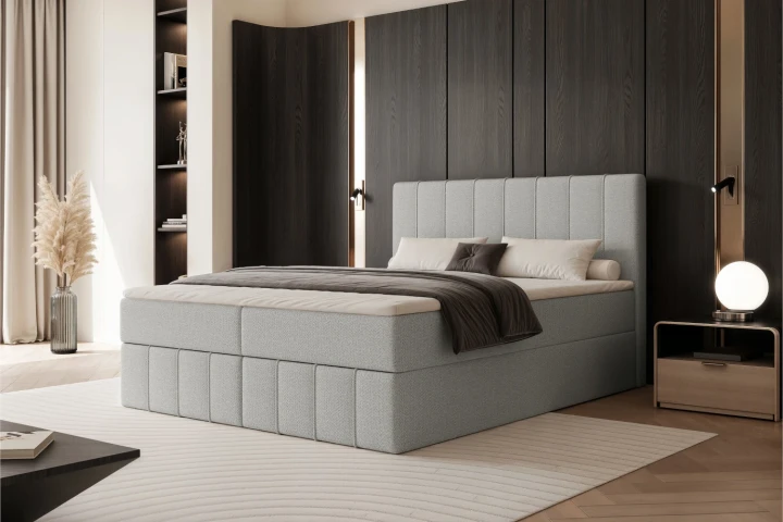 Łóżko kontynentalne z pojemnikiem na pościel Elite Jasny stalowy