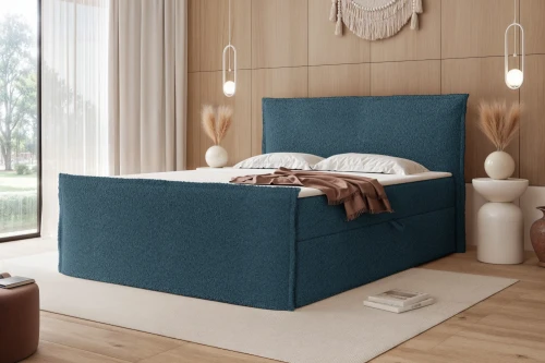 Łóżko kontynentalne z pojemnikiem na pościel Marino Niebieski