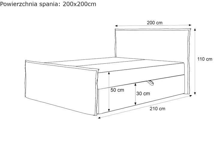 Łóżko kontynentalne z pojemnikiem na pościel Marino wymiary 200