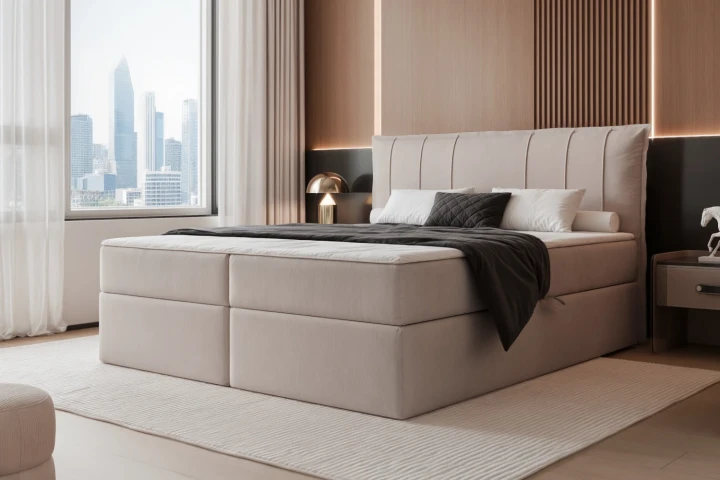 Łóżko kontynentalne z pojemnikiem na pościel Vertico Szaro-beżowy