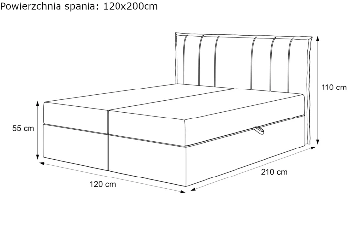 Łóżko kontynentalne z pojemnikiem na pościel Vertico wymiary 120