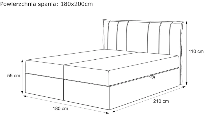 Łóżko kontynentalne z pojemnikiem na pościel Vertico wymiary 180