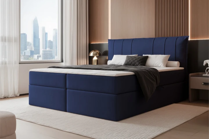 Łóżko kontynentalne z pojemnikiem na pościel Vertico Granatowy