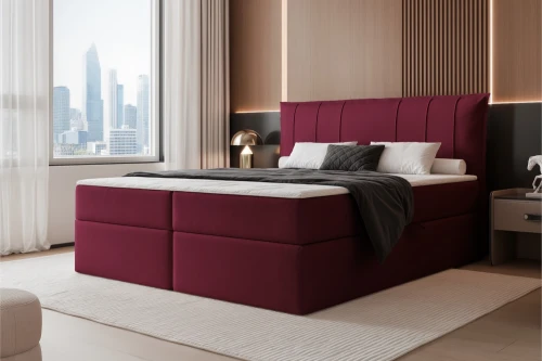 Łóżko kontynentalne z pojemnikiem na pościel Vertico Bordowy