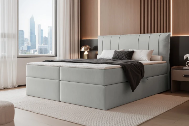 Łóżko kontynentalne z pojemnikiem na pościel Vertico Gołębi szary