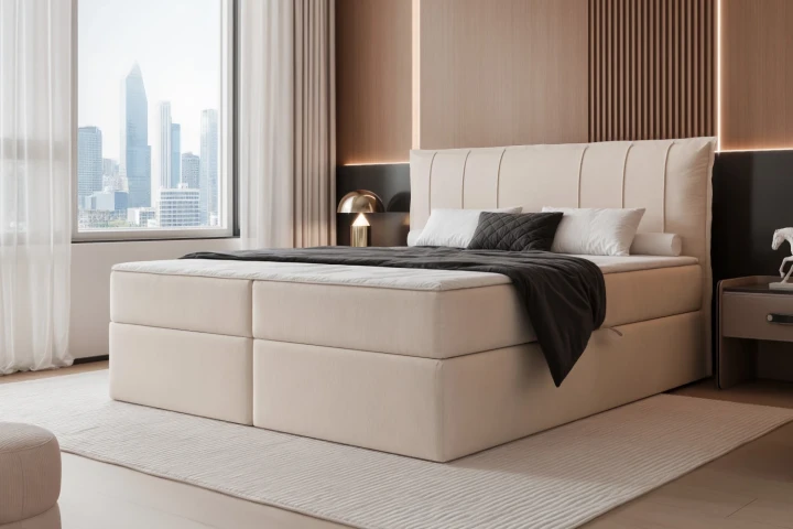 Łóżko kontynentalne z pojemnikiem na pościel Vertico Ecru