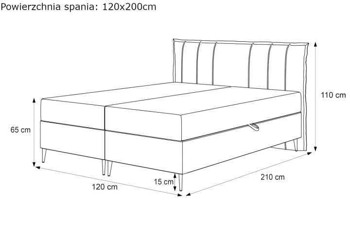 Łóżko kontynentalne z nóżkami i pojemnikiem na pościel Vertico wymiary 120