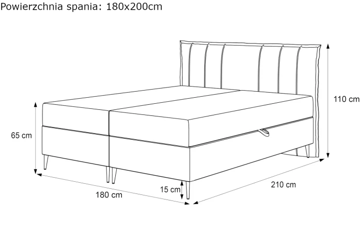 Łóżko kontynentalne z nóżkami i pojemnikiem na pościel Vertico wymiary 180