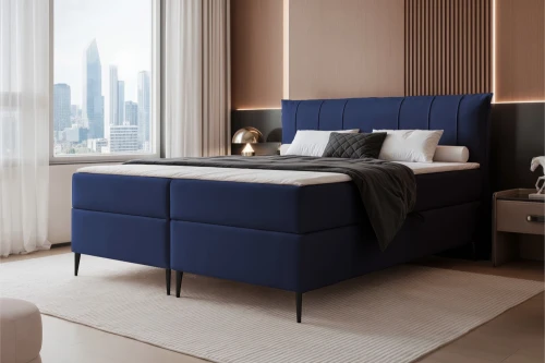Łóżko kontynentalne z nóżkami i pojemnikiem na pościel Vertico Granatowy