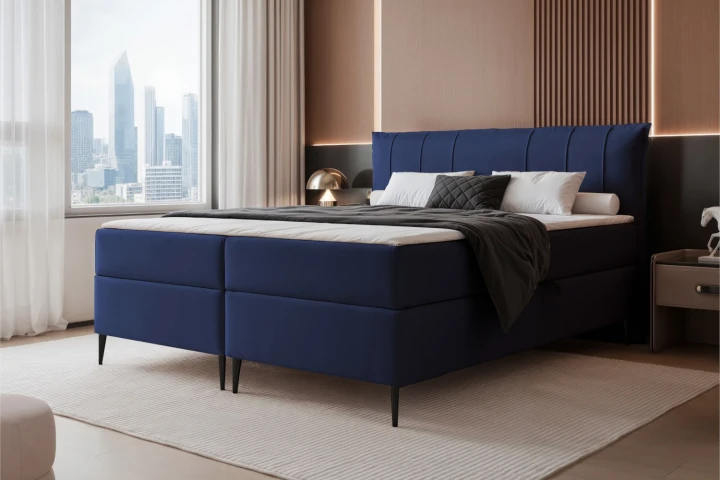 Łóżko kontynentalne z nóżkami i pojemnikiem na pościel Vertico Granatowy